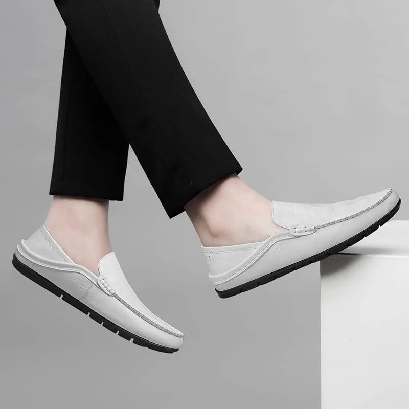 New Men's Loafers Round Toe PU Leather Crocodile Print Loafer Shoes Flat Heel Slip Resistant Flexible Prom Slip-on