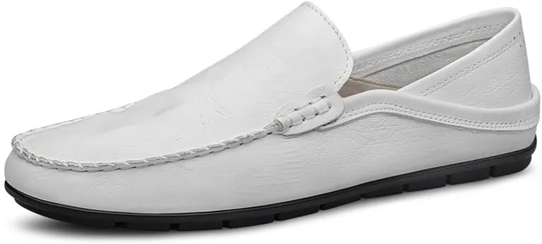 New Men's Loafers Round Toe PU Leather Crocodile Print Loafer Shoes Flat Heel Slip Resistant Flexible Prom Slip-on
