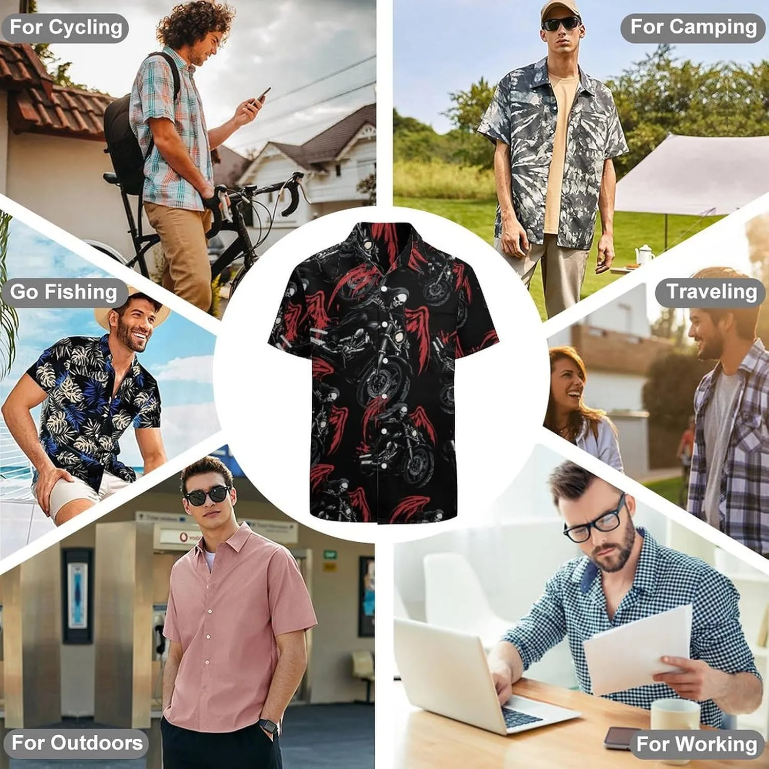Night Rider Death Men's Short Sleeve Shirts Casual Button Down Shirt Dress Tee Tops for Beach Work