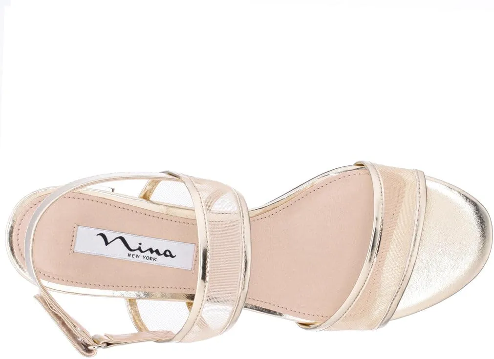 NINA Ganice - Women's Mesh Block Low-Heel Hook & Loop Dressy Sandal Shoes- Elegant and Comfortable Womens's heeled Sandals - Casual and Dress
