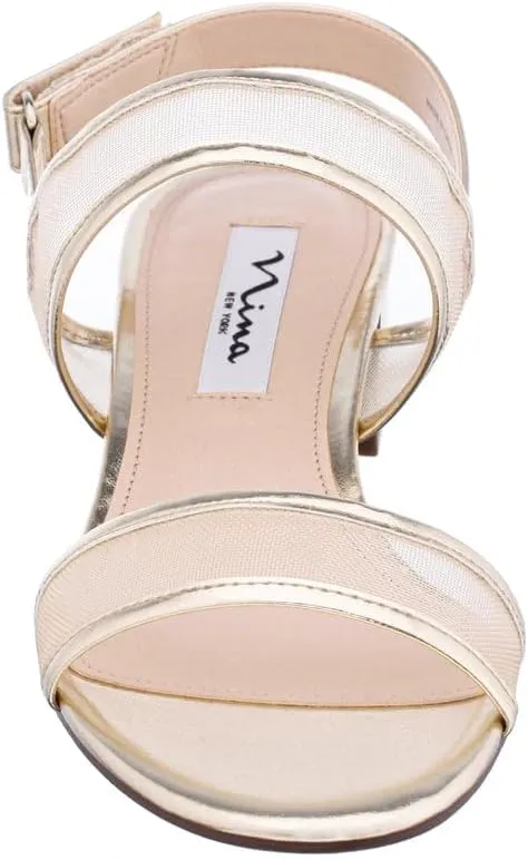 NINA Ganice - Women's Mesh Block Low-Heel Hook & Loop Dressy Sandal Shoes- Elegant and Comfortable Womens's heeled Sandals - Casual and Dress