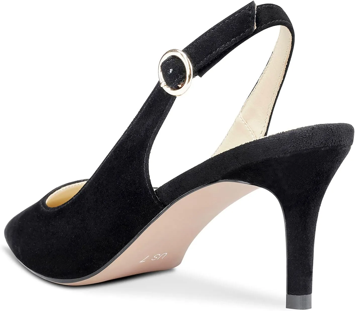 NobleOnly Women's Slingback Kitten Heels Pumps Comfortable Leather Mid Heel Pointed Toe Stiletto Office Classic Shoes 6 CM Heel