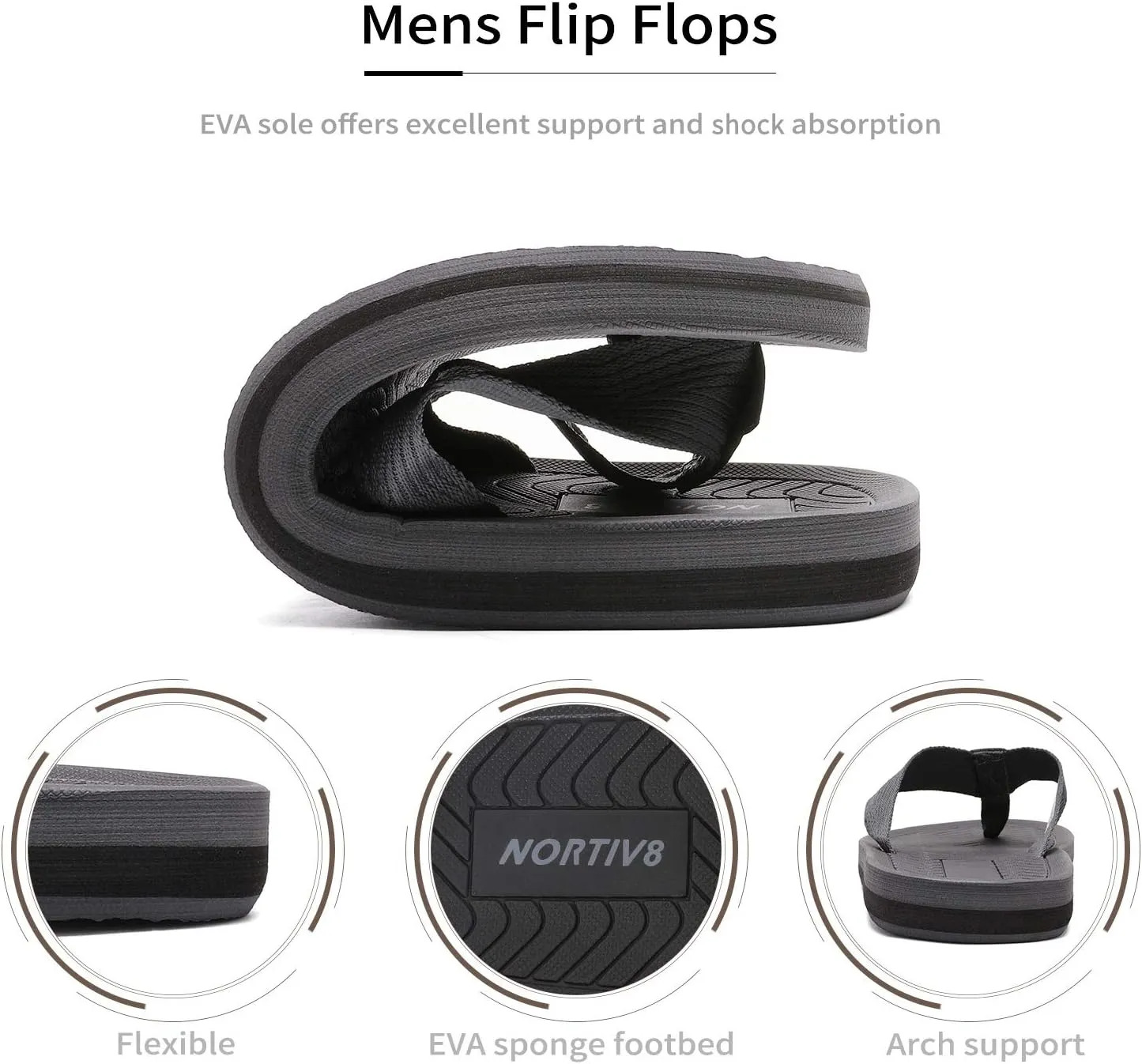 NORTIV 8 Men's Flip Flops Thong Sandals Comfortable Light Weight Beach Shoes REVIVA