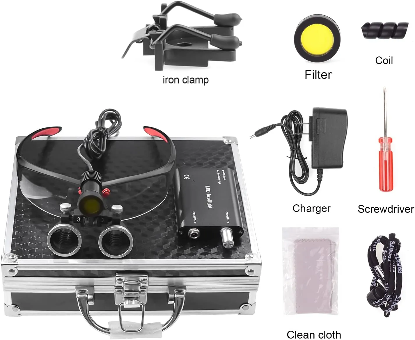 NSKI Portable 5W LED Head Light Headlight with 2.5X 3.5X Loupes Binocular Loupes Magnifying Glasses Optical Glass (Black, 3.5X)