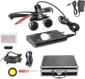 NSKI Portable 5W LED Head Light Headlight with 2.5X 3.5X Loupes Binocular Loupes Magnifying Glasses Optical Glass (Black, 3.5X)