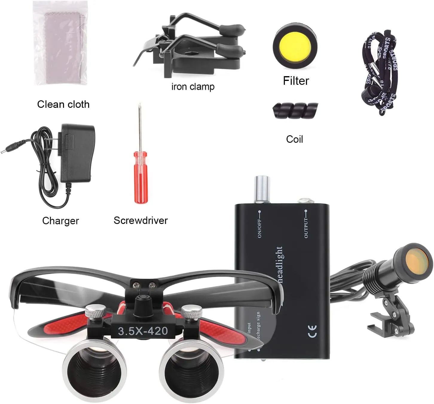 NSKI Portable 5W LED Head Light Headlight with 2.5X 3.5X Loupes Binocular Loupes Magnifying Glasses Optical Glass (Black, 3.5X)
