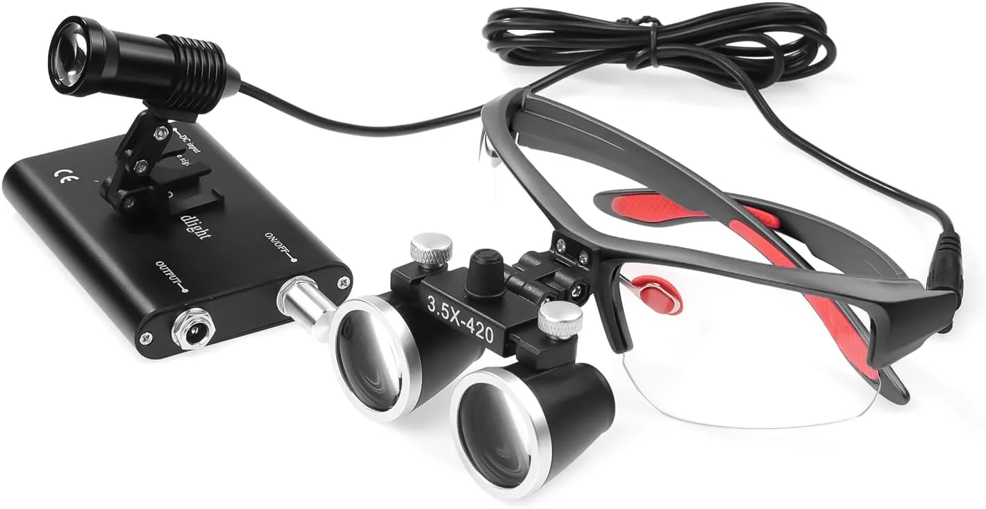 NSKI Portable 5W LED Head Light Headlight with 2.5X 3.5X Loupes Binocular Loupes Magnifying Glasses Optical Glass (Black, 3.5X)