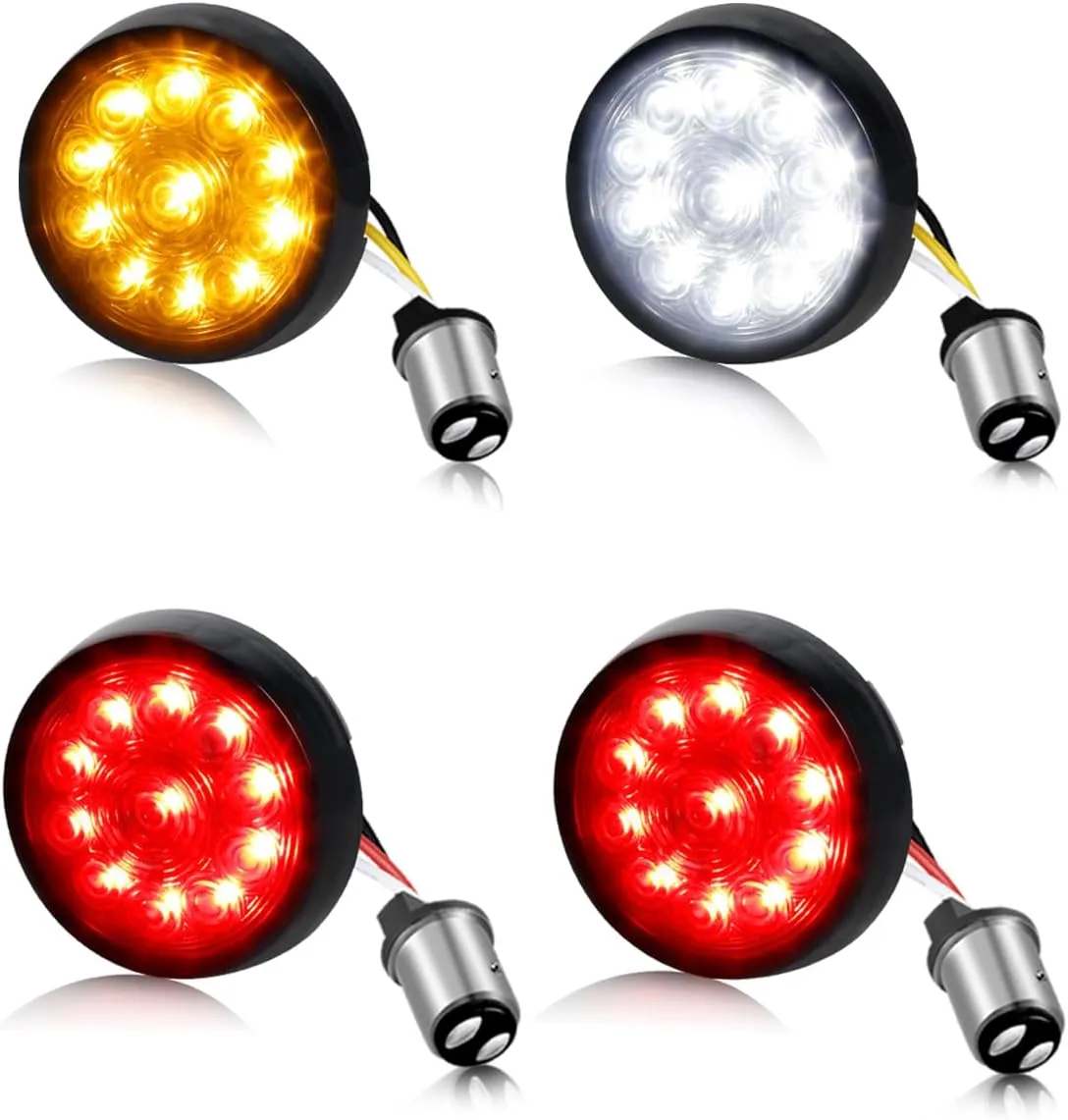NTHREEAUTO 1157 LED Turn Signals 2" Bullet Front Rear Light Integrated Smoked Lens Compatible with Harley Street Glide Road Glide Sportster Softail Touring Dyna Road King Electra Glide Fatboy Iron 883