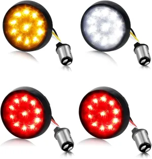 NTHREEAUTO 1157 LED Turn Signals 2" Bullet Front Rear Light Integrated Smoked Lens Compatible with Harley Street Glide Road Glide Sportster Softail Touring Dyna Road King Electra Glide Fatboy Iron 883