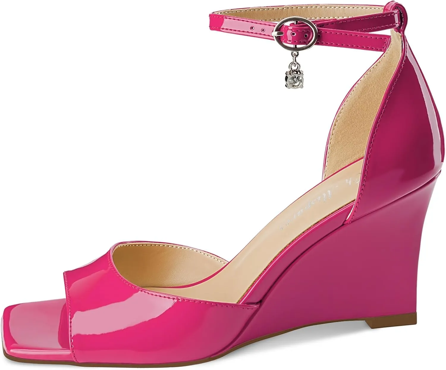 Oh Mispares Black Wedge Heels for Women Square Toe Sandals Ankle Strap 3.5 Inch Elegant Wedding Sandals for Brides
