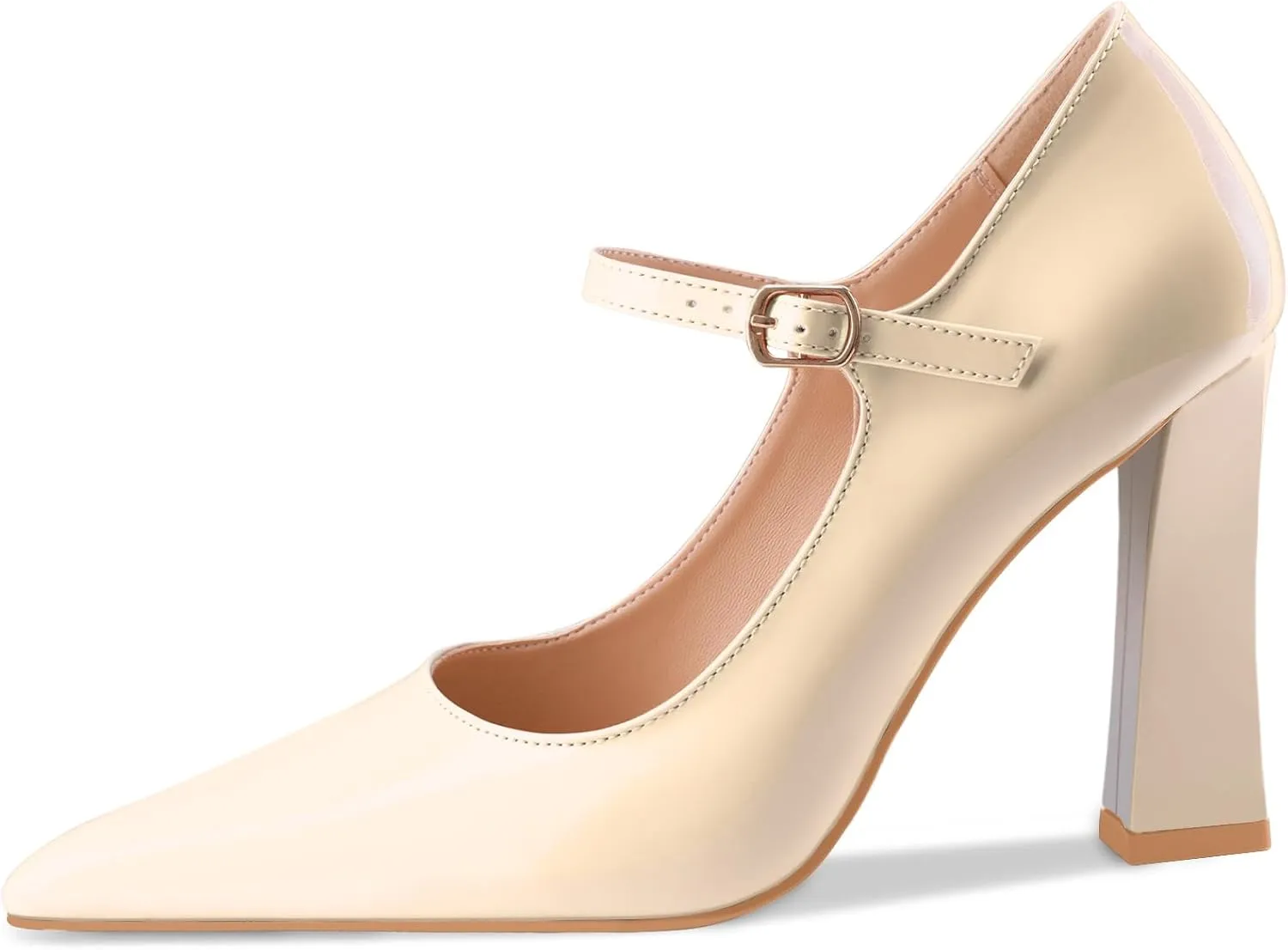 Oh Mispares Women’s Pointed Toe Pumps Mary Jane Chunky Heel Closed Toe Heels Adjustable Strap Elegant Wedding Prom Office 4 Inch Dress Shoes