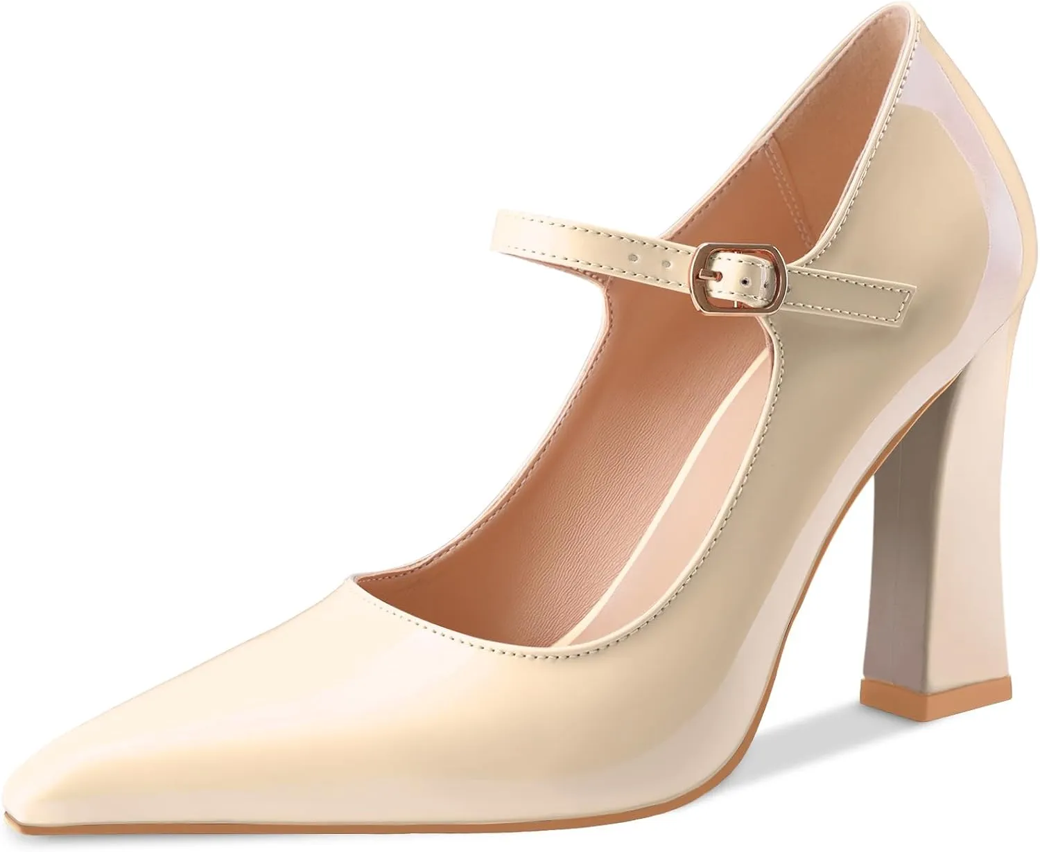 Oh Mispares Women’s Pointed Toe Pumps Mary Jane Chunky Heel Closed Toe Heels Adjustable Strap Elegant Wedding Prom Office 4 Inch Dress Shoes