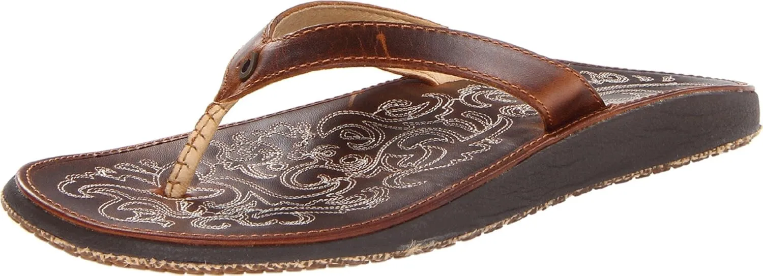 OLUKAI Paniolo Women's Premium Leather Sandals, Versatile & Unique Flip-Flop Slides, All-Day Comfort & Style