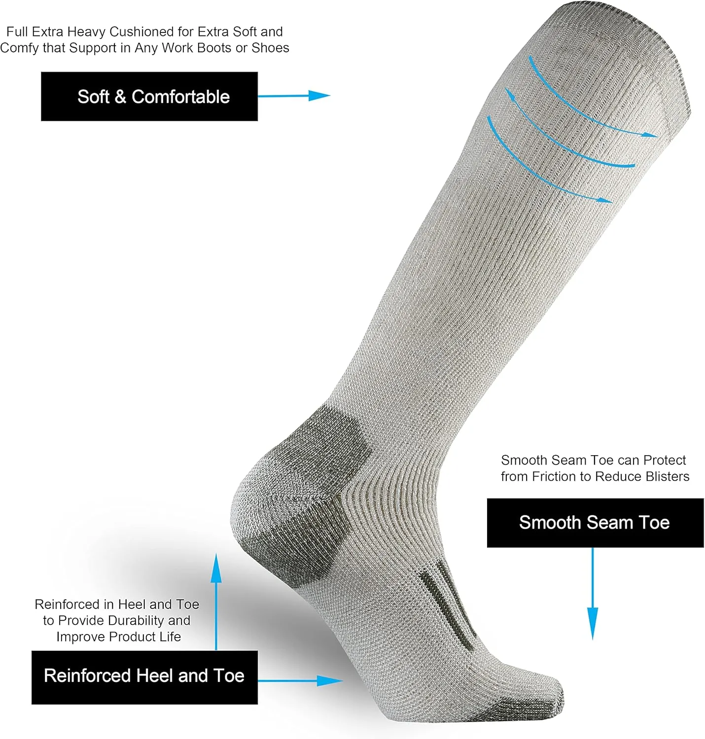 ONKE Knee High Socks Cushioned Moisture Wicking for Mens Over the Calf OTC Steel Toe Western Work Boot Thermal Hiking Hunting