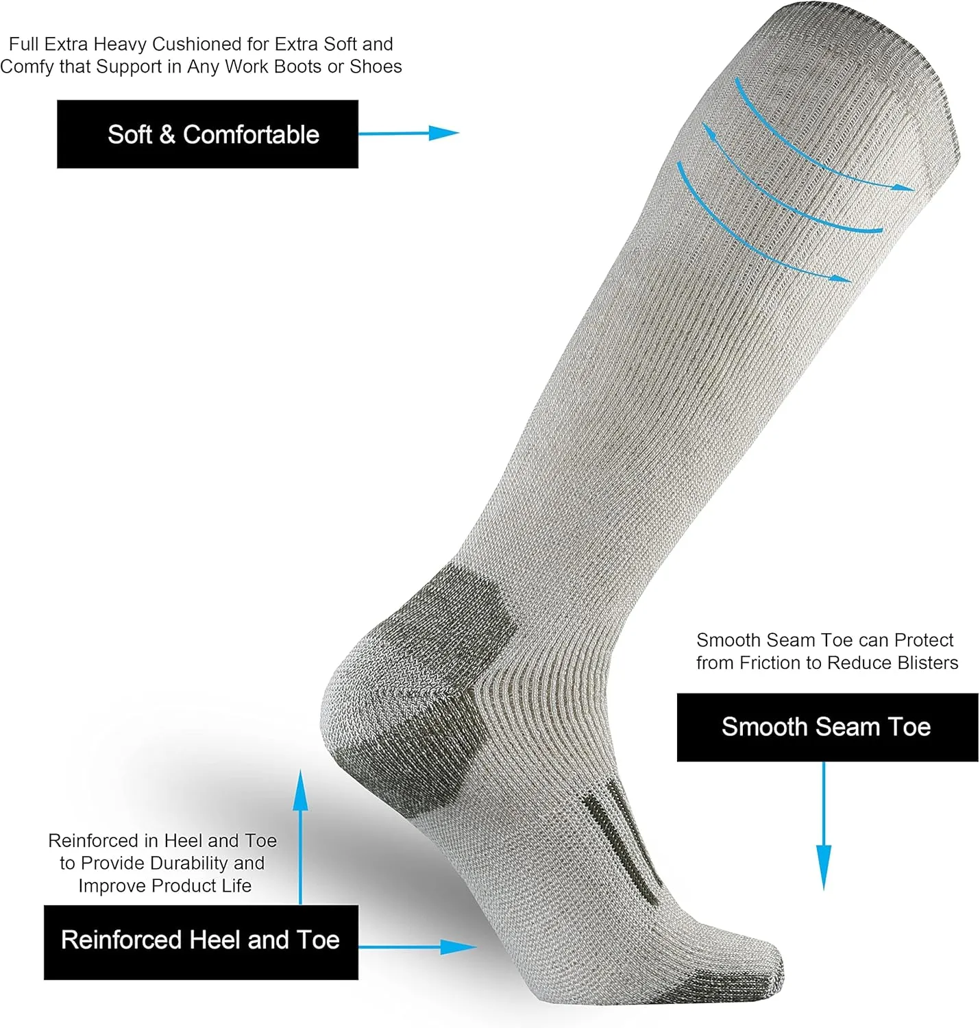 ONKE Knee High Socks Cushioned Moisture Wicking for Mens Over the Calf OTC Steel Toe Western Work Boot Thermal Hiking Hunting