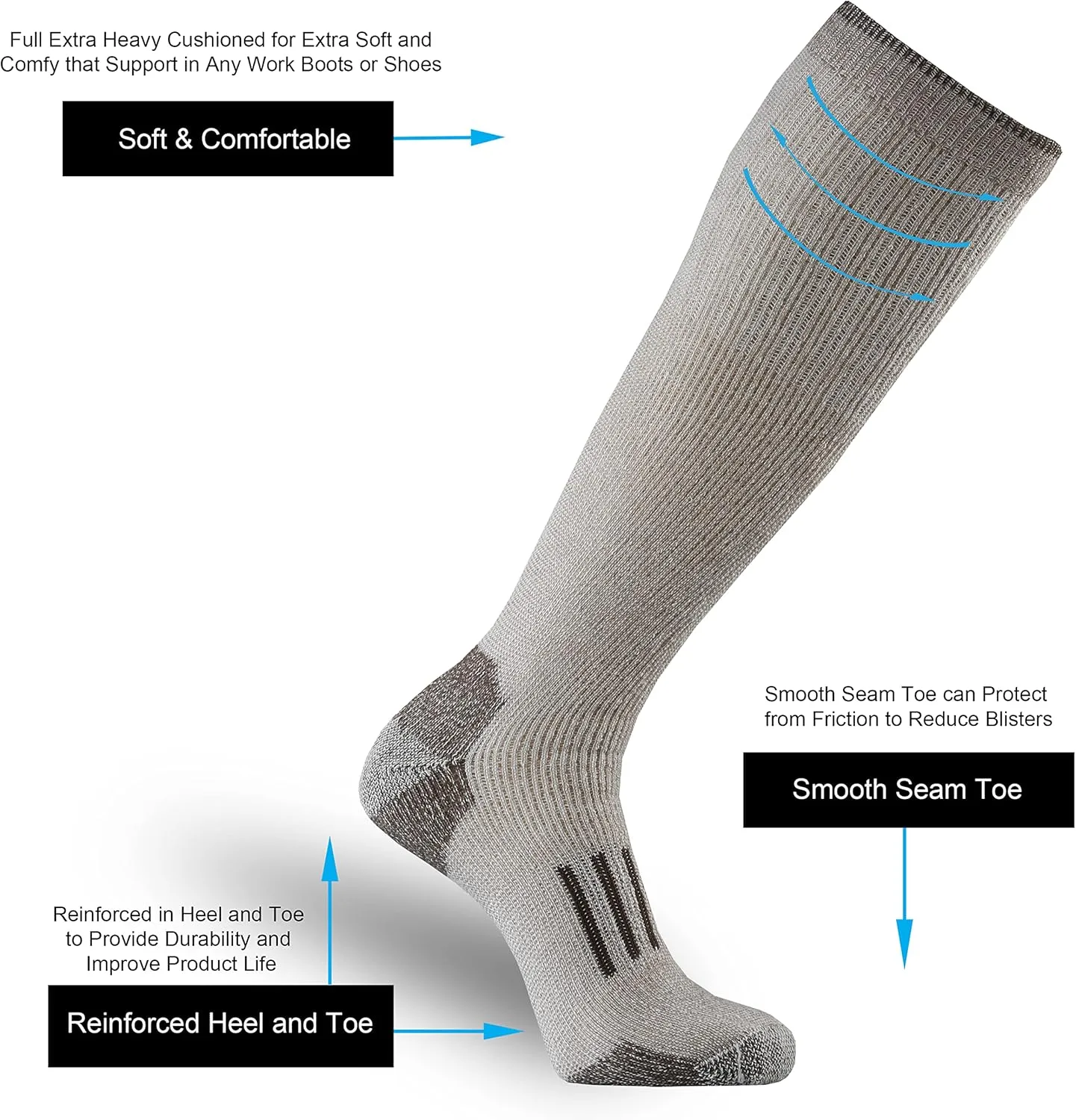 ONKE Knee High Socks Cushioned Moisture Wicking for Mens Over the Calf OTC Steel Toe Western Work Boot Thermal Hiking Hunting