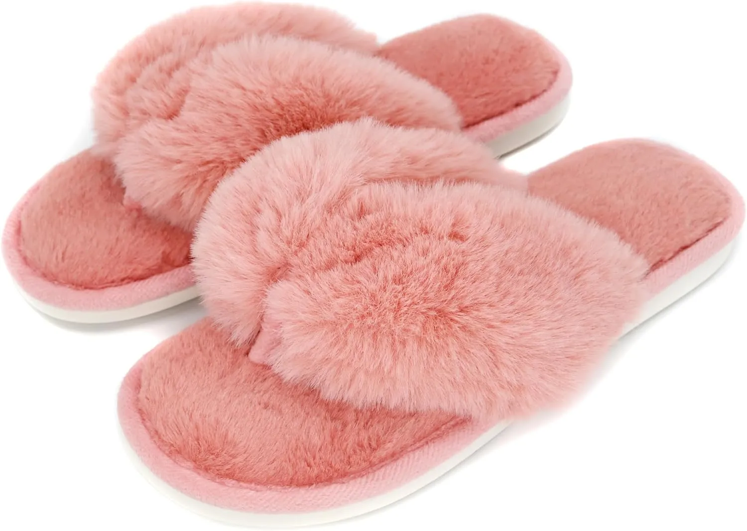 Onmygogo Plush Indoor Flip Flop Thong Slippers for Women Open Toe, Fuzzy Faux Fur Spa House Slippers