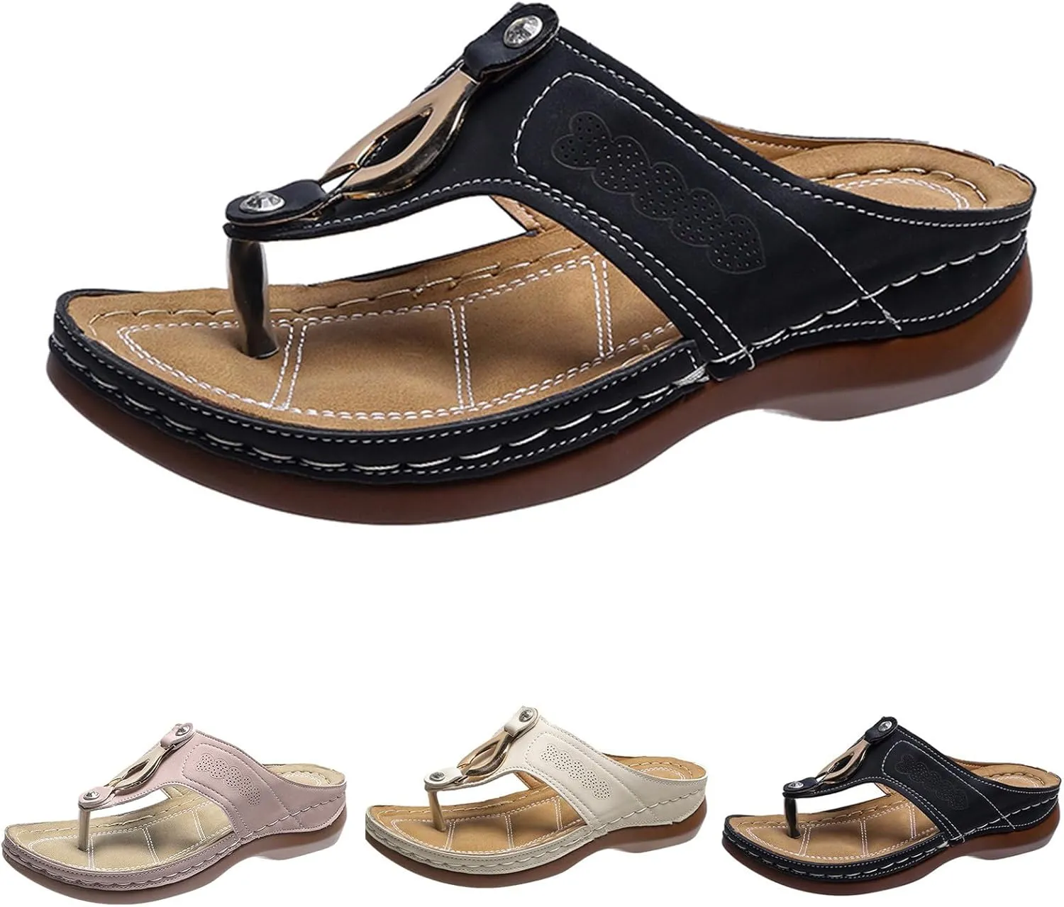 Orthopedic Sandals for Women Arch Support Flip Flops Sandals Walking Thong Sandals 3D Hollow Flower Wedge Shoes