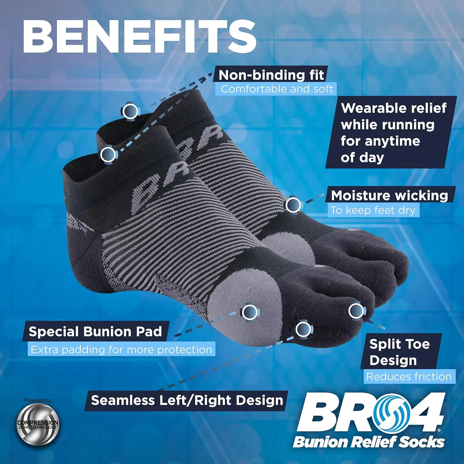 OrthoSleeve Bunion Relief Socks, Patented Split-Toe Design with a Cushioned Bunion Pad Separates Toes, Relieves Bunion Pain and Reduces Toe Friction