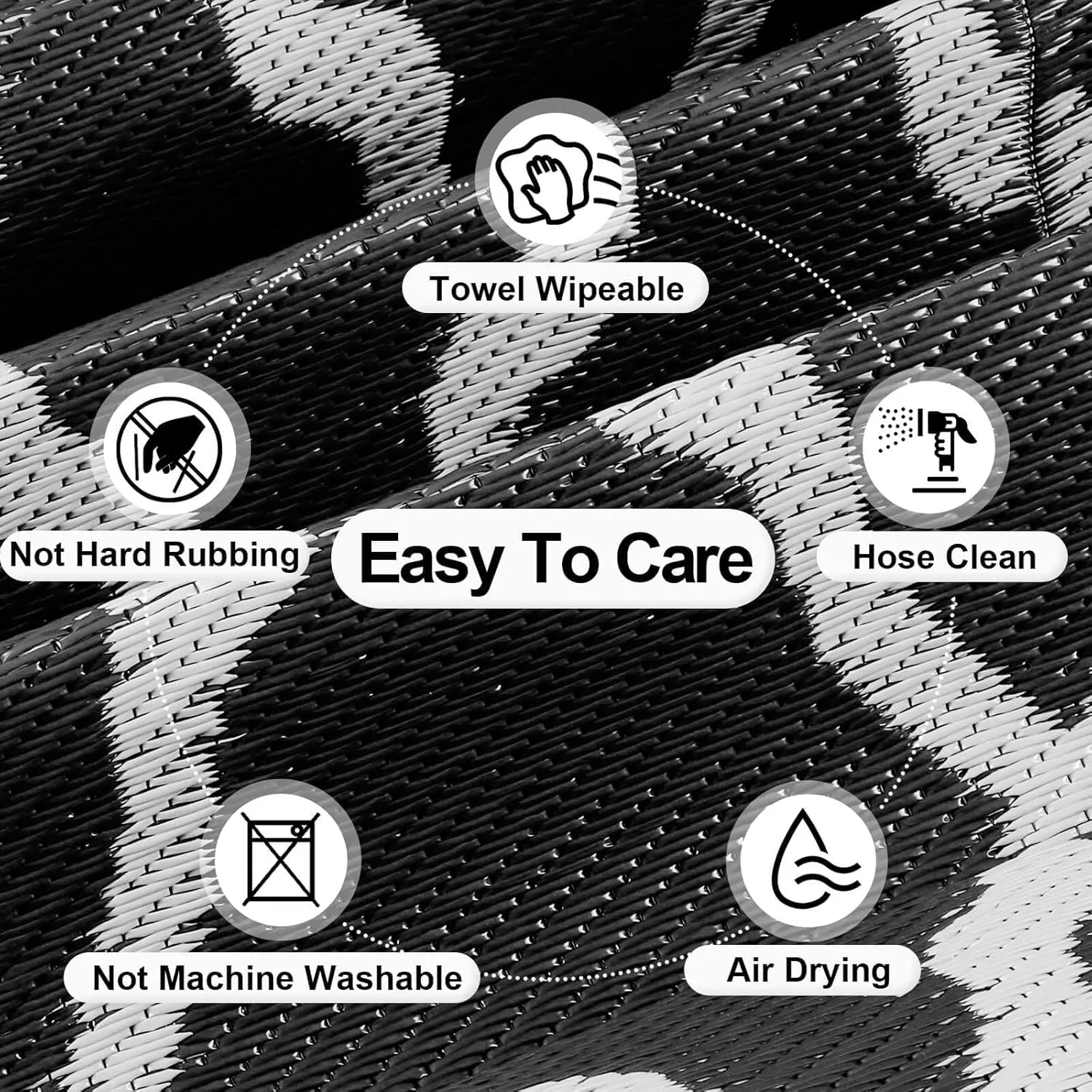 OutdoorLines Outdoor Plastic Area Rugs for Patio 9x12 ft - Reversible Outside Carpet, Stain & UV Resistant RV Mats, Straw Rug for Camping, Deck Garden, Porch and Balcony, Moroccan Black & Light Grey