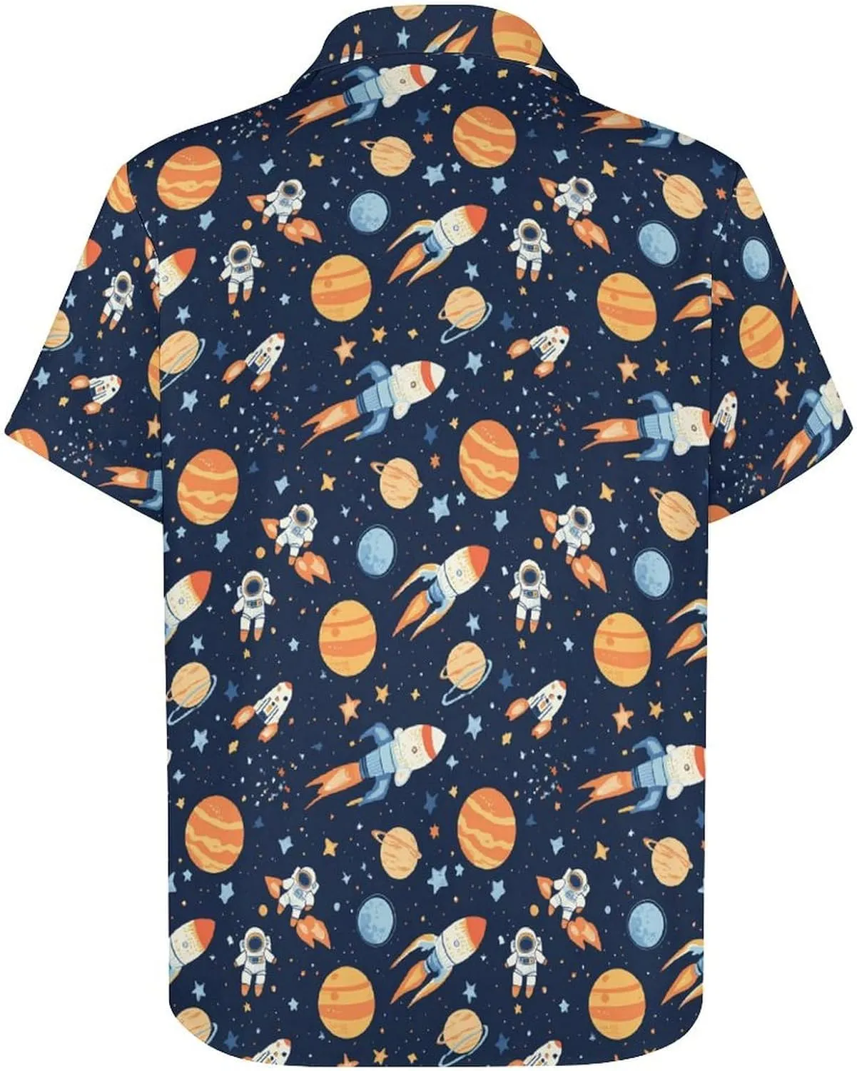 Outer-Space Astronaut Rocket Hawaiian Shirt for Men Short Sleeve Beach Shirts Casual Beach Party Clothing Tops