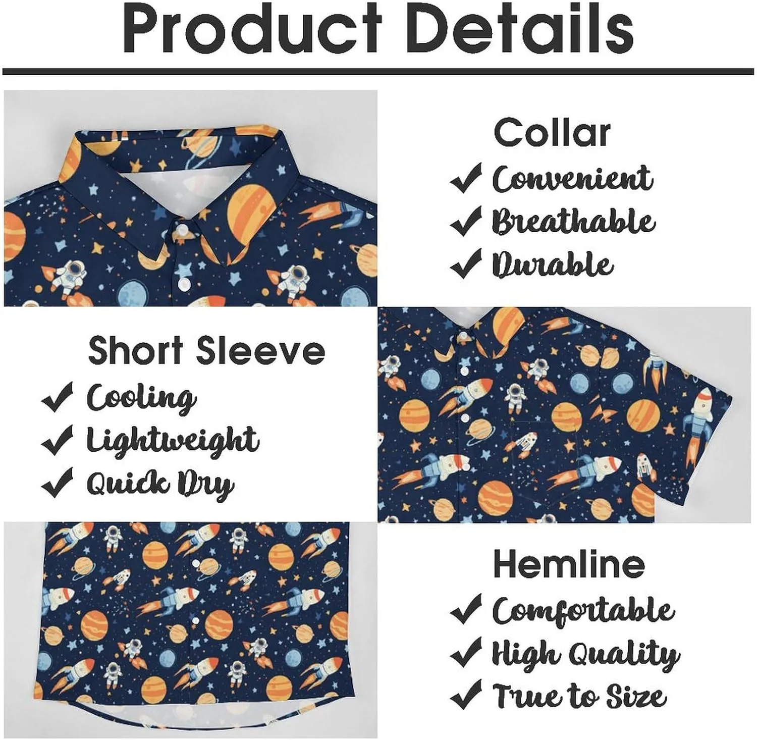 Outer-Space Astronaut Rocket Hawaiian Shirt for Men Short Sleeve Beach Shirts Casual Beach Party Clothing Tops
