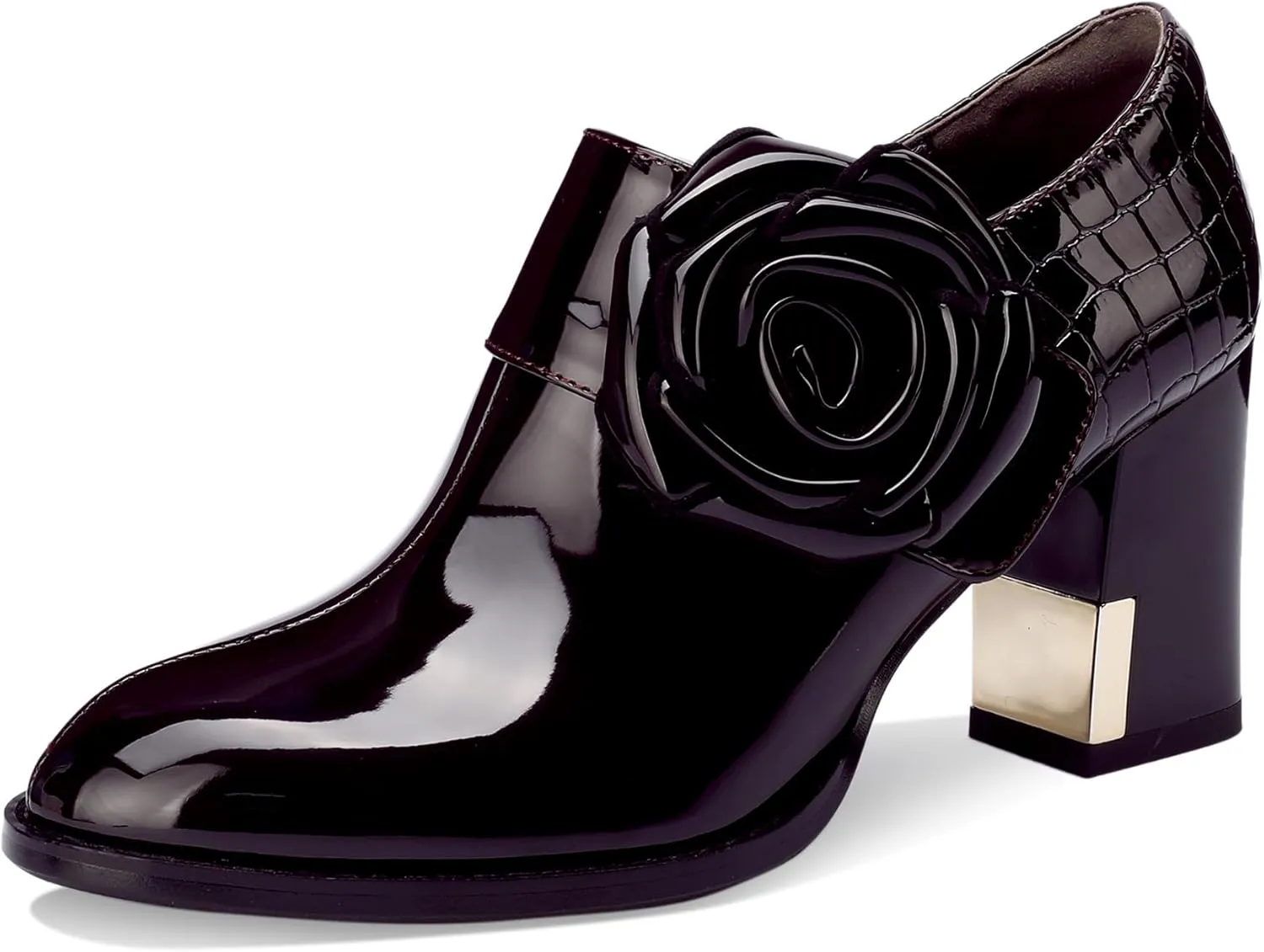Patent Leather Ankle Boots for Women Chunky Block Extra Wide Booties Botas Para Mujer High Heels Dress Warm Lined Classic Ladies Comfortable Fashion Dressy 3 Inch Boot