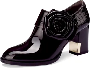 Patent Leather Ankle Boots for Women Chunky Block Extra Wide Booties Botas Para Mujer High Heels Dress Warm Lined Classic Ladies Comfortable Fashion Dressy 3 Inch Boot