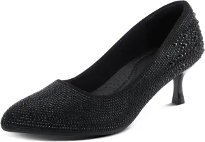 PATRIZIA Women's Tyanna Kitten Heel Pumps with Delicate Crystals, Pointed Toe, and Comfortable Fit