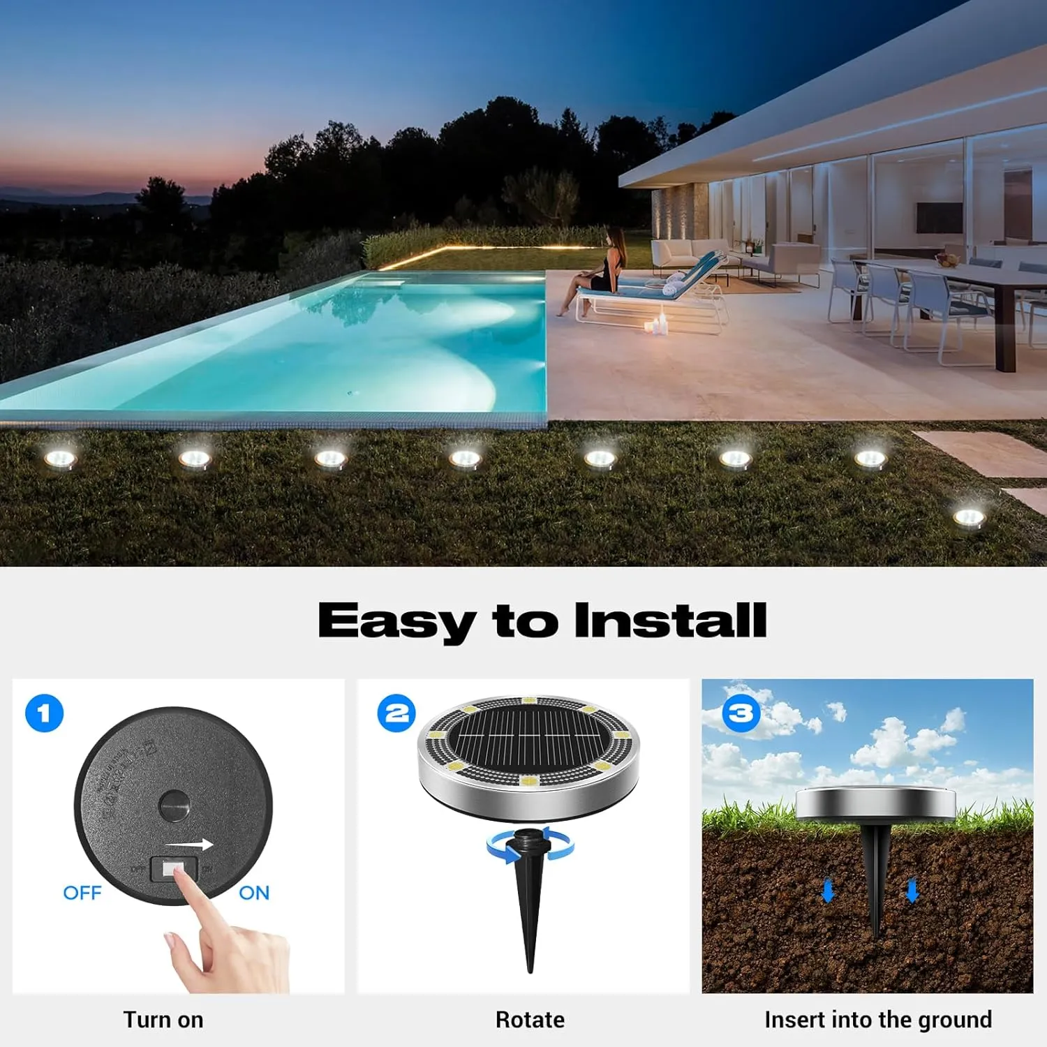 Peasur Mini Solar Ground Lights Outdoor, 12 Pack Flat Solar Powered Disc Lights, IP68 Waterproof, Anti-Rust, Landscape Lighting for Pathway Garden Yard Lawn Walkway Landscape Driveway, Cool White