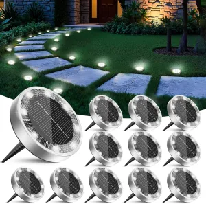 Peasur Mini Solar Ground Lights Outdoor, 12 Pack Flat Solar Powered Disc Lights, IP68 Waterproof, Anti-Rust, Landscape Lighting for Pathway Garden Yard Lawn Walkway Landscape Driveway, Cool White