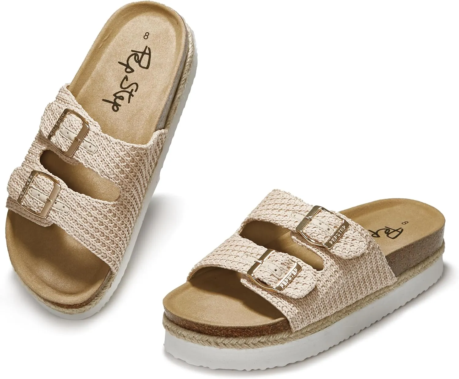 PepStep Slide Sandals for Women with Soft Cork Footbed and Strap, Ladies Fashion Platform Slide Sandals Comfortable Slip On Style