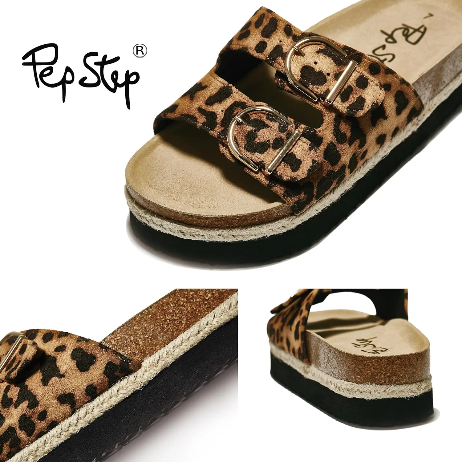 PepStep Slide Sandals for Women with Soft Cork Footbed and Strap, Ladies Fashion Platform Slide Sandals Comfortable Slip On Style