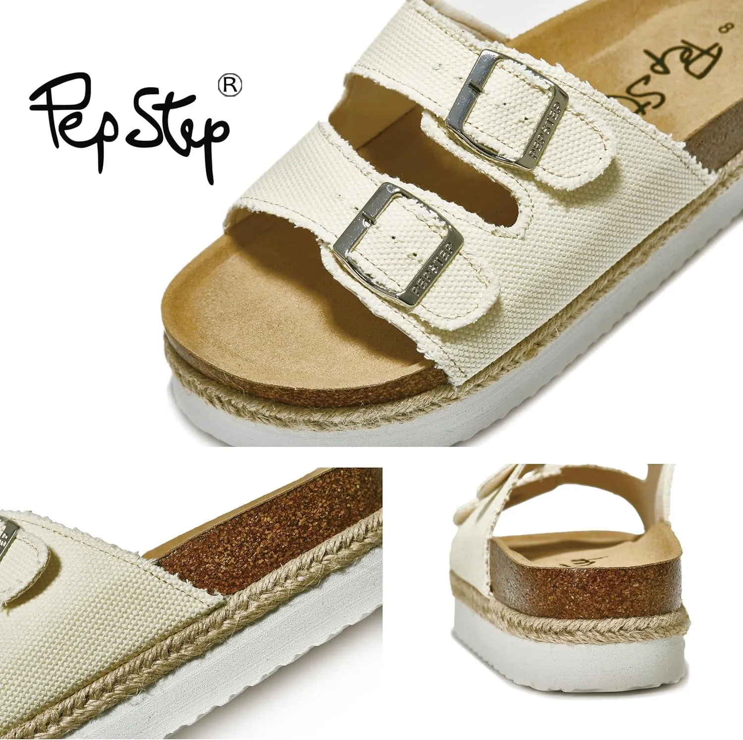 PepStep Slide Sandals for Women with Soft Cork Footbed and Strap, Ladies Fashion Platform Slide Sandals Comfortable Slip On Style