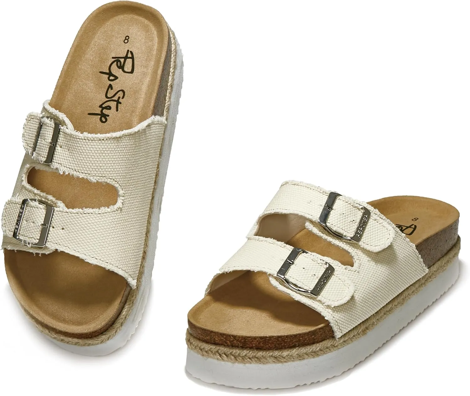 PepStep Slide Sandals for Women with Soft Cork Footbed and Strap, Ladies Fashion Platform Slide Sandals Comfortable Slip On Style