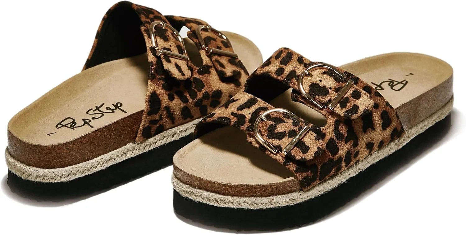 PepStep Slide Sandals for Women with Soft Cork Footbed and Strap, Ladies Fashion Platform Slide Sandals Comfortable Slip On Style