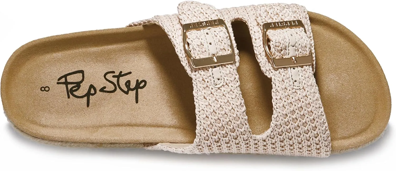 PepStep Slide Sandals for Women with Soft Cork Footbed and Strap, Ladies Fashion Platform Slide Sandals Comfortable Slip On Style