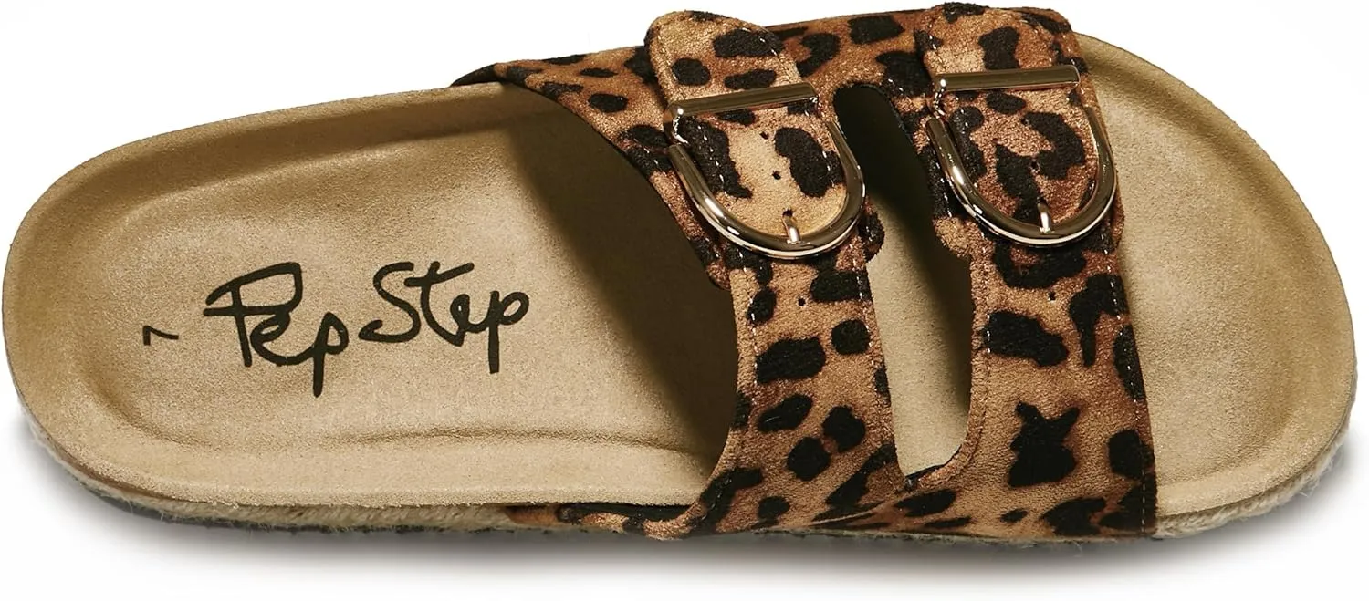 PepStep Slide Sandals for Women with Soft Cork Footbed and Strap, Ladies Fashion Platform Slide Sandals Comfortable Slip On Style