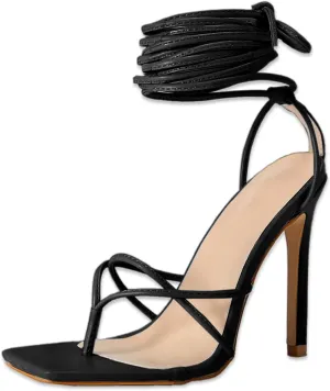 PiePieBuy Women's Lace Up Heeled Sandals Square Flip Flop High Heels Strappy Party Shoes