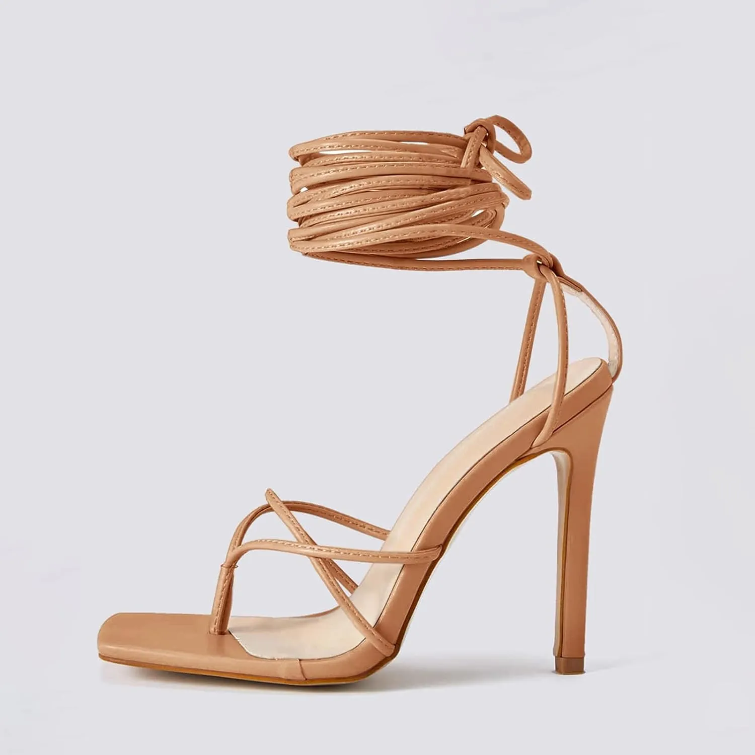 PiePieBuy Women's Lace Up Heeled Sandals Square Flip Flop High Heels Strappy Party Shoes