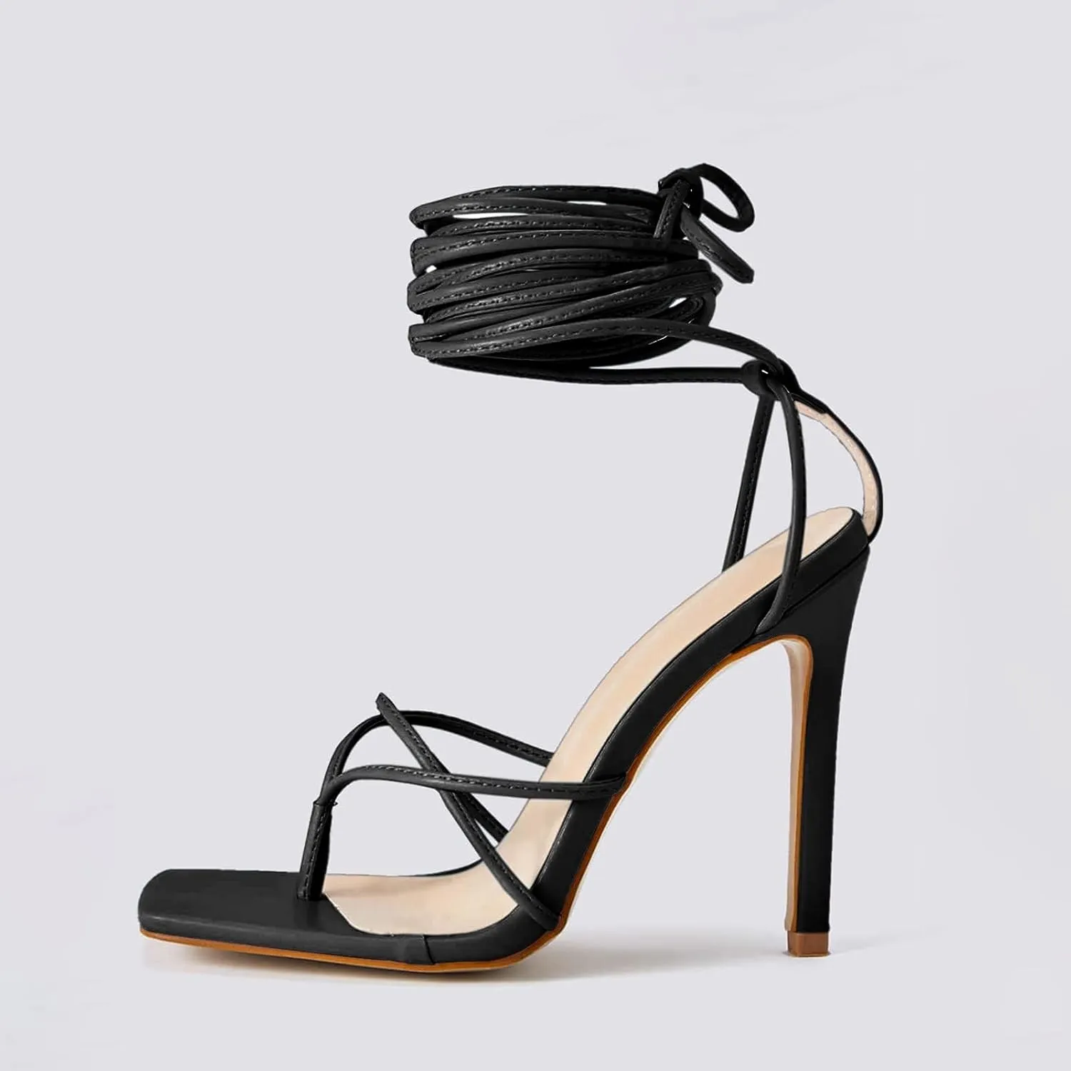 PiePieBuy Women's Lace Up Heeled Sandals Square Flip Flop High Heels Strappy Party Shoes