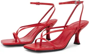 PiePieBuy Women's Lace Up Heeled Sandals Square Flip Flop High Heels Strappy Party Shoes