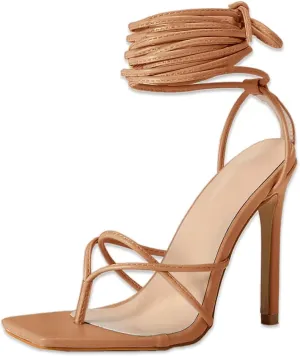 PiePieBuy Women's Lace Up Heeled Sandals Square Flip Flop High Heels Strappy Party Shoes