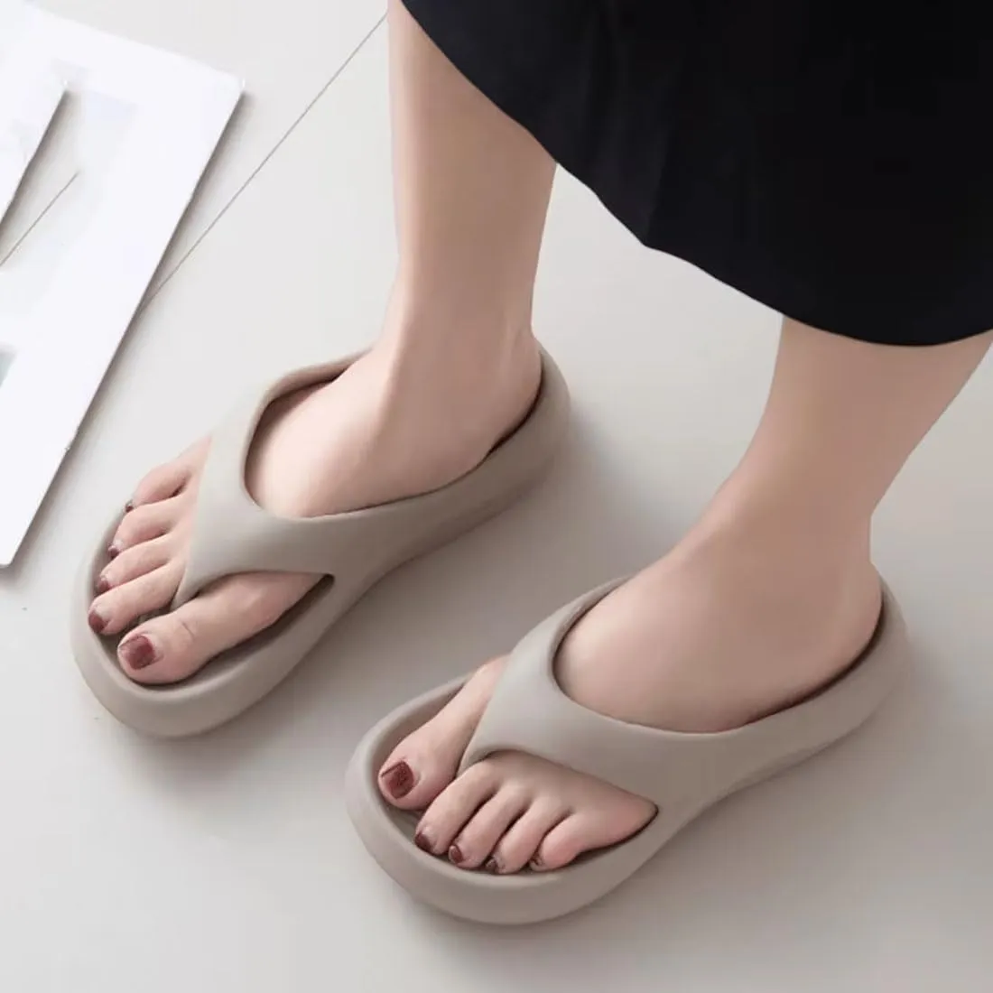 Pillow Arch Support Flip Flops, Women's Men Summer EVA Clip Toe Platform Flip Flops Beach Casual Slip-On Slippers