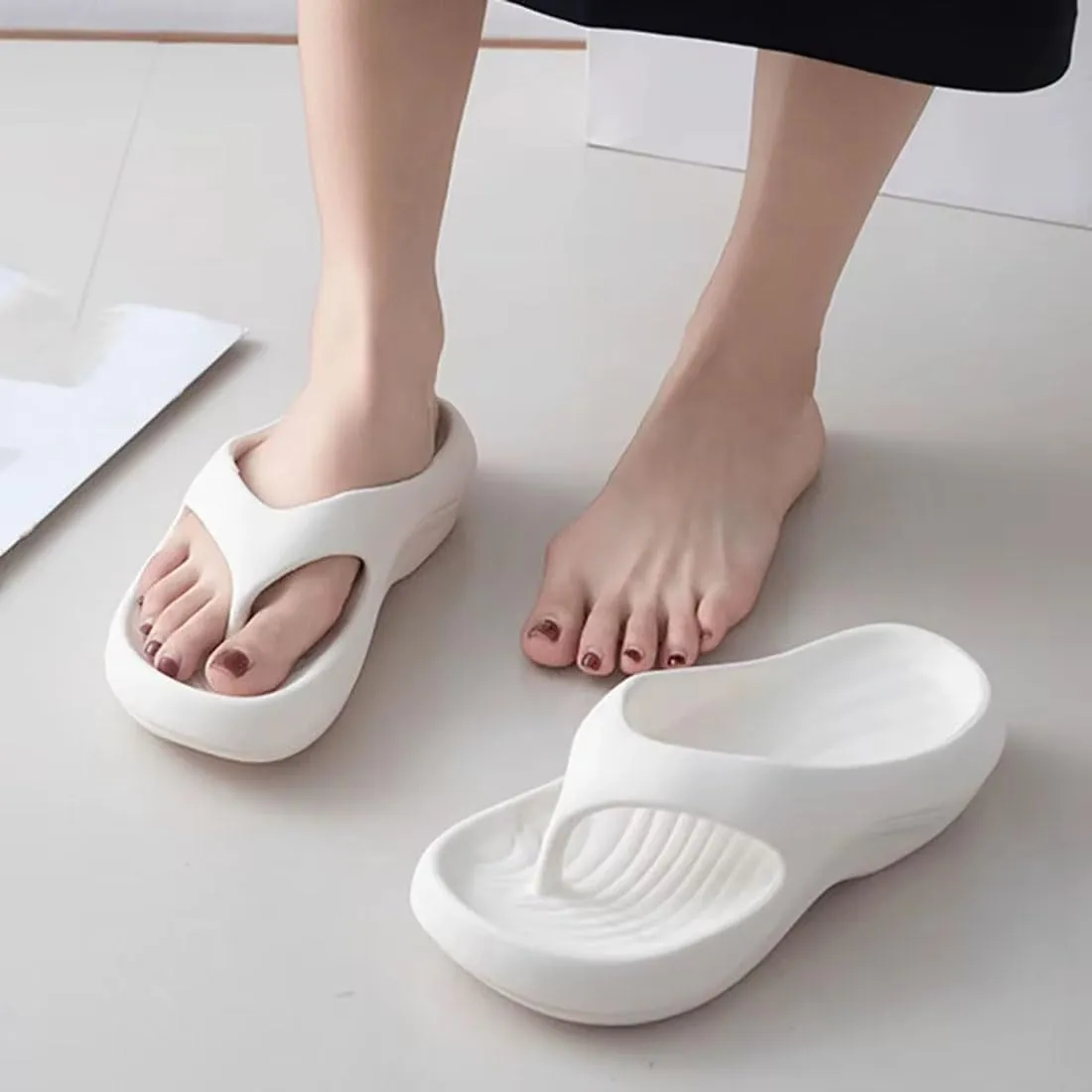 Pillow Arch Support Flip Flops, Women's Men Summer EVA Clip Toe Platform Flip Flops Beach Casual Slip-On Slippers