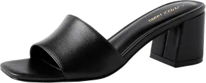 PIZZ ANNU Women's Square Open Toe Heels Sandals Low Block Chunky Heeled Sandal Slip on Mules Comfortable Casual Dress Pumps Shoes