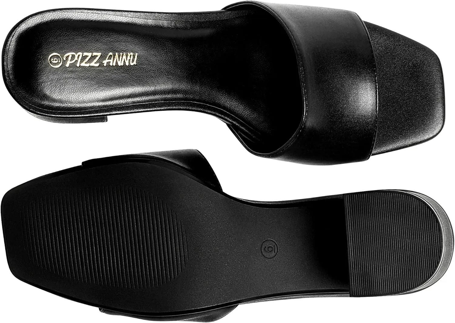PIZZ ANNU Women's Square Open Toe Heels Sandals Low Block Chunky Heeled Sandal Slip on Mules Comfortable Casual Dress Pumps Shoes
