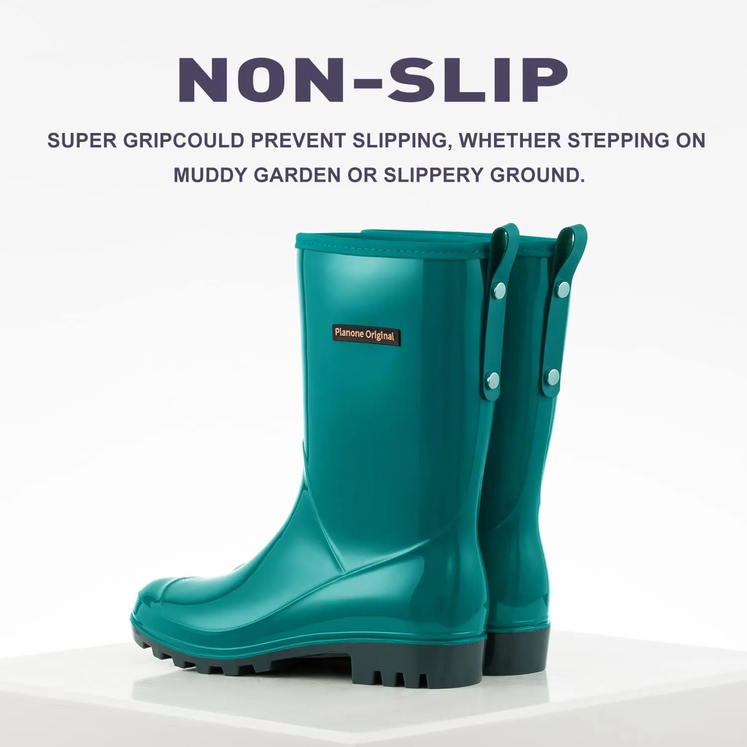 planone Mid Calf Waterproof Rain Boots For Women Anti-Slipping Garden Shoes Comfortable Insoles Stylish Light Rain Shoes Outdoor Work Shoes