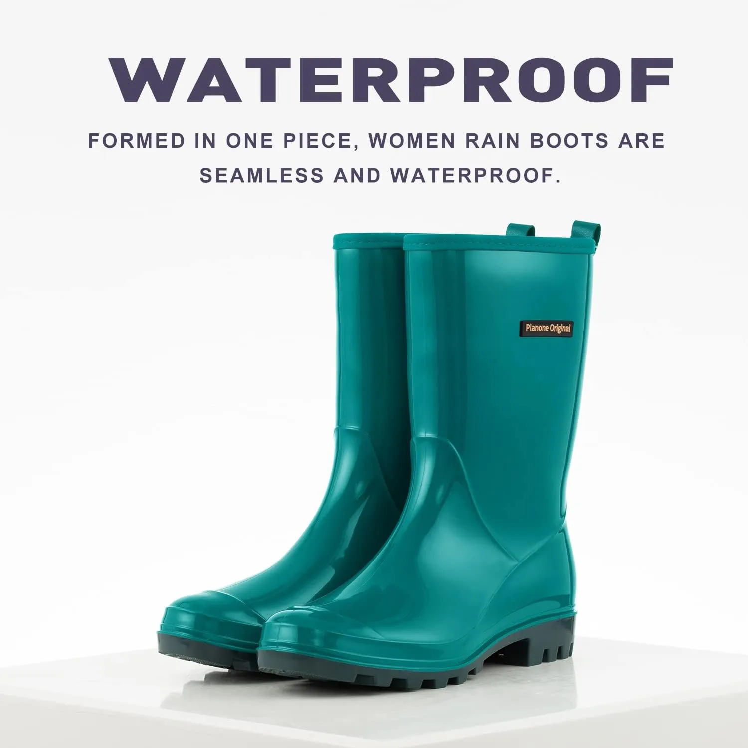 planone Mid Calf Waterproof Rain Boots For Women Anti-Slipping Garden Shoes Comfortable Insoles Stylish Light Rain Shoes Outdoor Work Shoes