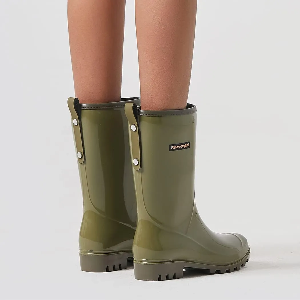 planone Mid Calf Waterproof Rain Boots For Women Anti-Slipping Garden Shoes Comfortable Insoles Stylish Light Rain Shoes Outdoor Work Shoes